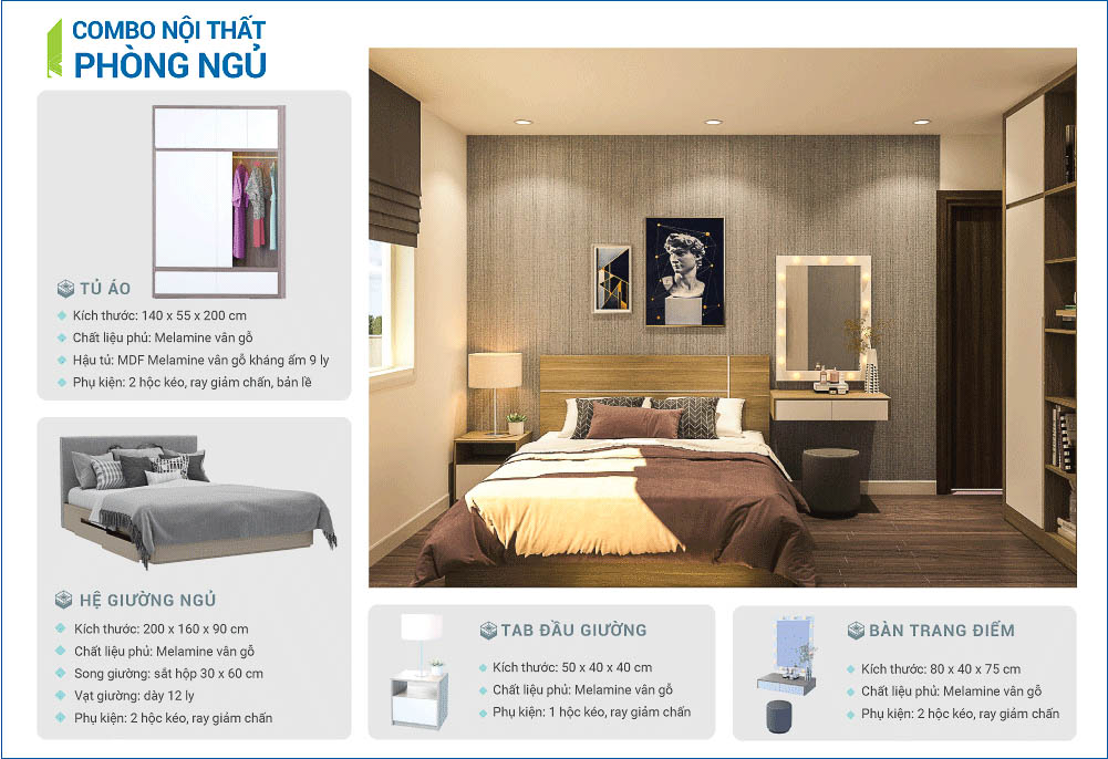 Thiết kế nội thất phòng ngủ căn hộ dịch vụ