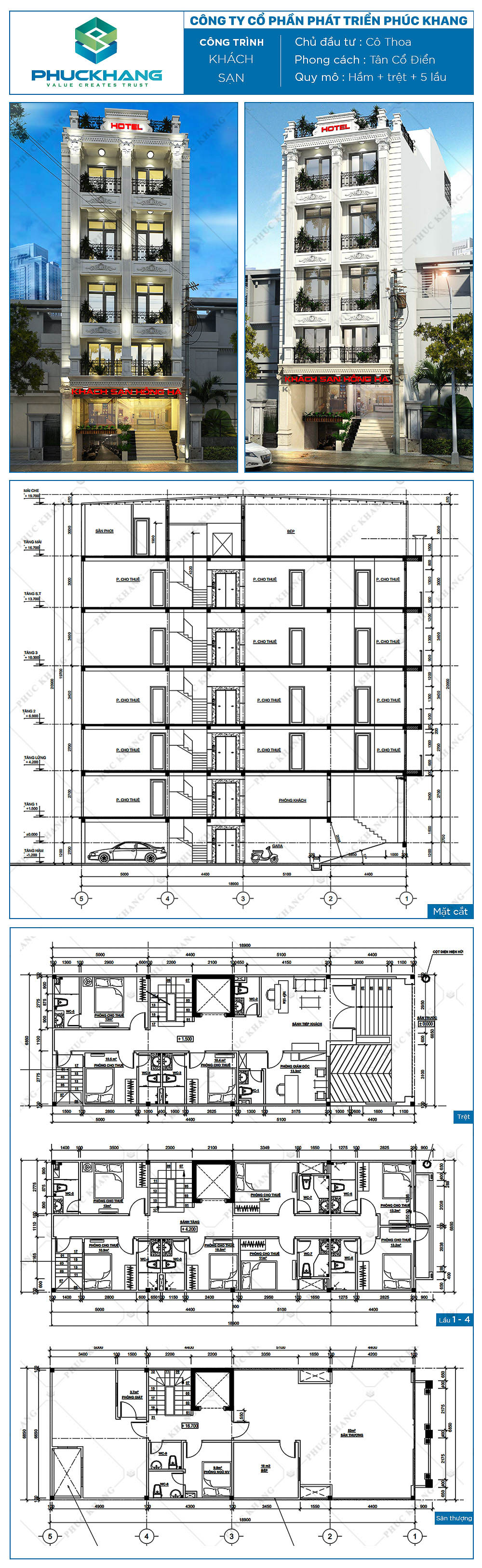thiết kế tòa nhà căn hộ dịch vụ (7x19)m 7 tầng