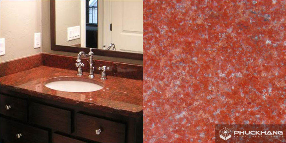 đá granite đỏ lót bếp